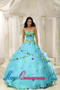 Baby Blue Ball Gown 2013 Perfect Quinceanera Dresses For Custom Made Appliques Decorate Bodice