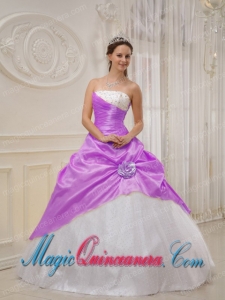 Ball Gown Beading Strapless Floor-length Purple and White Pretty Quinceanera Dress