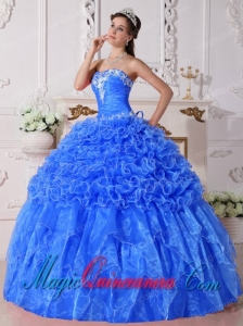 Ball Gown Strapless Baby Blue Organza Embroidery with Beading Pretty Quinceanera Dress