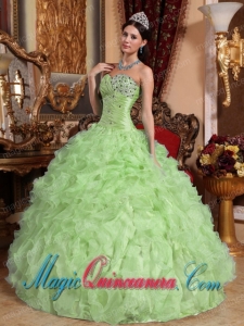 Ball Gown Sweetheart Organza Beading and Ruffles Pretty Quinceanera Dress in Yellow Green