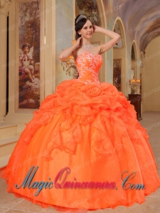 Ball Gown Sweetheart Taffeta and Organza Appliques Pretty Quinceanera Dress in Orange Red
