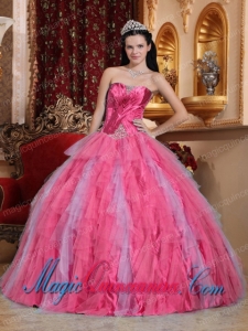 Beading Coral Red Ball Gown Sweetheart Floor-length Tulle Pretty Quinceanera Dress