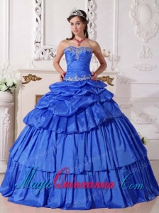 Blue Ball Gown Sweetheart Taffeta Beading and Ruch Detachable Perfect Quinceanera Dresses