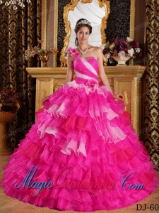 Colourful One Shoulder Ruffles and Beading Sweet 15 Quinceanera Dresses