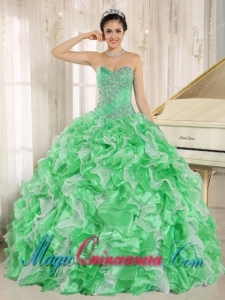 Green Beaded Bodice and Ruffles Custom Made For New style Quinceanera Dress