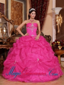 Hot Pink Ball Gown Cheap Sweetheart Floor-length Organza Beading Sweet 15 Dresses