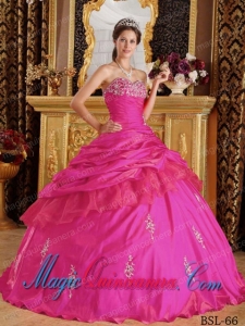 Hot Pink Ball Gown Sweetheart Floor-length Taffeta Beading Spring Quinceanera Dress