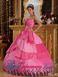 Hot Pink Ball Gown Sweetheart With Taffeta Appliques Sweet 15 Quinceanera Dresses