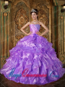 Latest Purple Ball Gown Strapless Floor-length Beading and Ruffles Sweet 16 Dresses