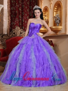 Lavender Ball Gown Lovely Sweetheart Floor-length Tulle Beading Sweet 15 Dresses