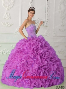 Lavender Ball Gown Strapless Floor-length Organza Beading Spring Quinceanera Dress