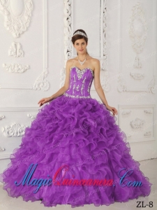 Lavender Ball Gown Sweetheart Floor-length Satin and Organza Appliques Spring Quinceanera Dress