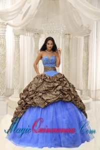 Leopard and Organza Beading Decorate Sweetheart Neckline Perfect Quinceanera Dresses