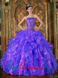 Multi-Color Ball Gown Strapless Floor-length Organza Beading and Ruffles Lovely Sweet 16 Dresses