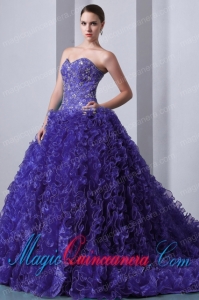 Purple A-Line / Princess Sweetheart Brush Train With Beading and Ruffles Perfect Quinceanera Dresses