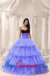 Purple Sweetheart Beaded and Layers Ball Gown Perfect Quinceanera Dresses Taffeta and Organza