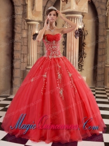 Red Ball Gown Floor-length Organza Beading Spring Quinceanera Dress