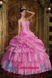 Sweet 15 Quinceanera Dresses In Pink Ball Gown Strapless With Organza Beading