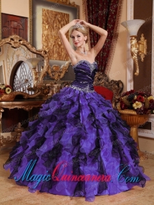 Sweetheart Beading and Ruffles Perfect Quinceanera Dresses in Purple and Black