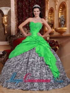 Taffeta and Zebra Green Ball Gown Sweetheart Floor-length Beading Pretty Quinceanera Dress