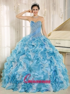 Teal Beaded Bodice and Ruffles Custom Made For 2013 Perfect Quinceanera Dresses