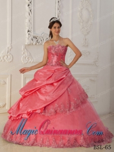 Watermelon A-Line / Princess Sweetheart Floor-length Taffeta and Tulle Beading Affordable Sweet 15 Dresses