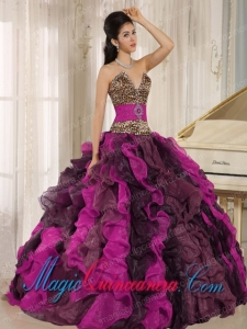 Wholesale Multi-color New style Quinceanera Dress V-neck Ruffles With Leopard and Beading
