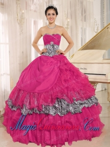 Wholesale Red Sweetheart Ruffles New style Quinceanera Dress With Zebra and Beading