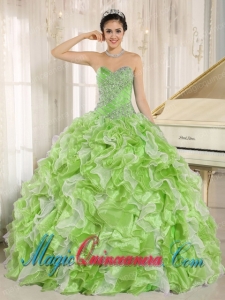 Beaded Bodice and Ruffles Custom Made For 2013 Pretty Quinceanera Dress in Spring Green