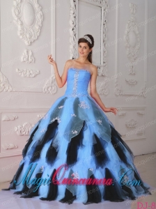 Colourful A-Line / Princess Strapless With Organza Appliques Sweet 15 Quinceanera Dresses