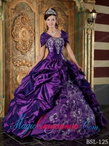 Eggplant Purple Ball Gown Strapless Floor-length Taffeta Embroidery Spring Quinceanera Dress