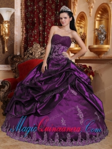Eggplant Purple Ball Gown Sweetheart Floor-length Taffeta Appliques Spring Quinceanera Dress
