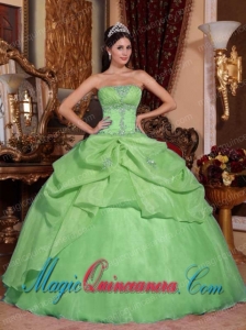Green Ball Gown Strapless Organza Elegant Beading Quinceanera Dress