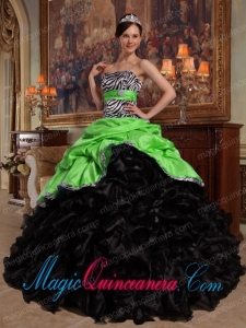 Green and Black Ball Gown Sweetheart Floor-length Pick-ups Taffeta and Organza Spring Quinceanera Dress