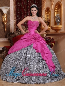 Hot Pink Ball Gown Sweetheart Floor-length Taffeta and Zebra Beading Spring Quinceanera Dress