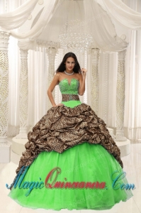 Leopard and Organza Beading Decorate Sweetheart Neckline Pretty Quinceanera Dress