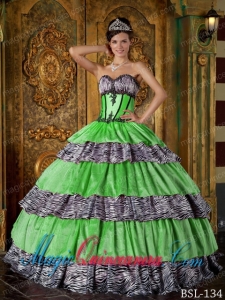 Luxurious Ball Gown Sweetheart With Zebra Ruffles Sweet 15 Quinceanera Dresses