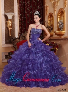 Modest Purple Ball Gown Strapless Floor-length Organza Beading The Most Beautiful Sweet 16 Dresses