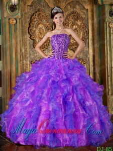 Multi-Color Ball Gown Strapless Floor-length Organza Beading and Ruffles Spring Quinceanera Dress