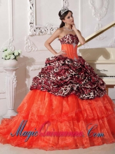 Orange Red Sweetheart Sweep / Brush Train With Appliques Sweet 15 Quinceanera Dresses