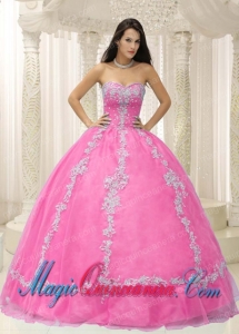 Pink Sweetheart Appliques and Beaded Decorate For 2013 Pretty Quinceanera Dress