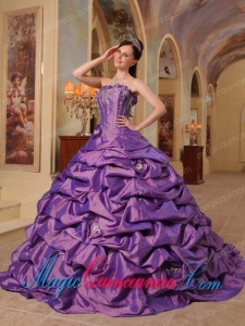 Purple Ball Gown Strapless Court Train Pick-ups Taffeta Discount Sweet 16 Gowns