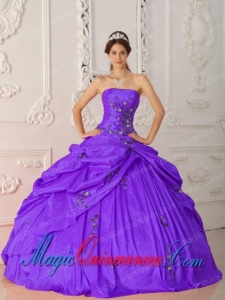 Purple Ball Gown Strapless Floor-length Taffeta Appliques Spring Quinceanera Dress