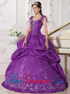Purple Ball Gown Straps Elegant Embroidery Quinceanera Dress