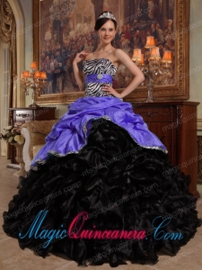 Purple and Black Ball Gown Sweetheart Floor-length Pick-ups Taffeta and Organza Lovely Sweet 16 Dresse