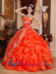 Red Ball Gown Sweetheart Floor-length Organza Beading Spring Quinceanera Dress