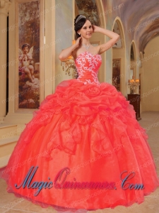 Rust Red Ball Gown Sweetheart Floor-length Taffeta and Organza Appliques Spring Quinceanera Dress