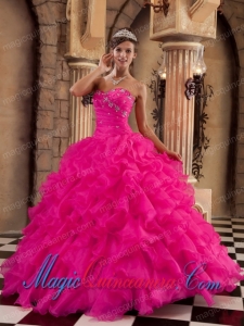 Sweet 15 Quinceanera Dresses In Coral Red Ball Gown Sweetheart With Organza Ruffles