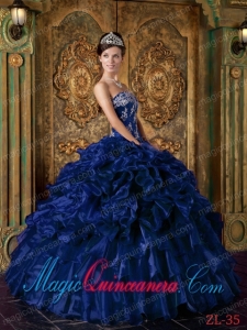 Sweet 15 Quinceanera Dresses In Dark Blue Ball Gown Strapless With Organza Ruffles