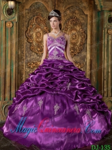 Sweet 15 Quinceanera Dresses In Eggplant Purple Ball Gown Strap With Taffeta Beading